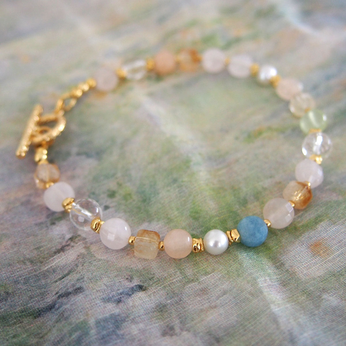 Rock Crystal, Beryl, Citrine, Pearls Bracelet- Hope