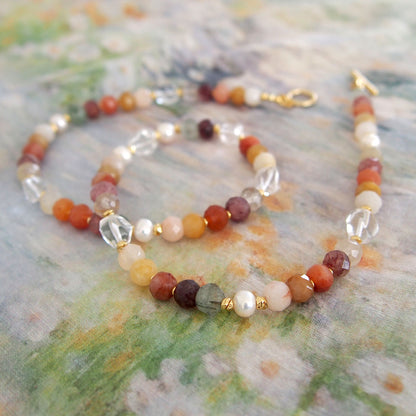 Agate, Pearls, Quartz Rutilated, Rock Crystal, Strawberry Quartz Necklace- Vigour