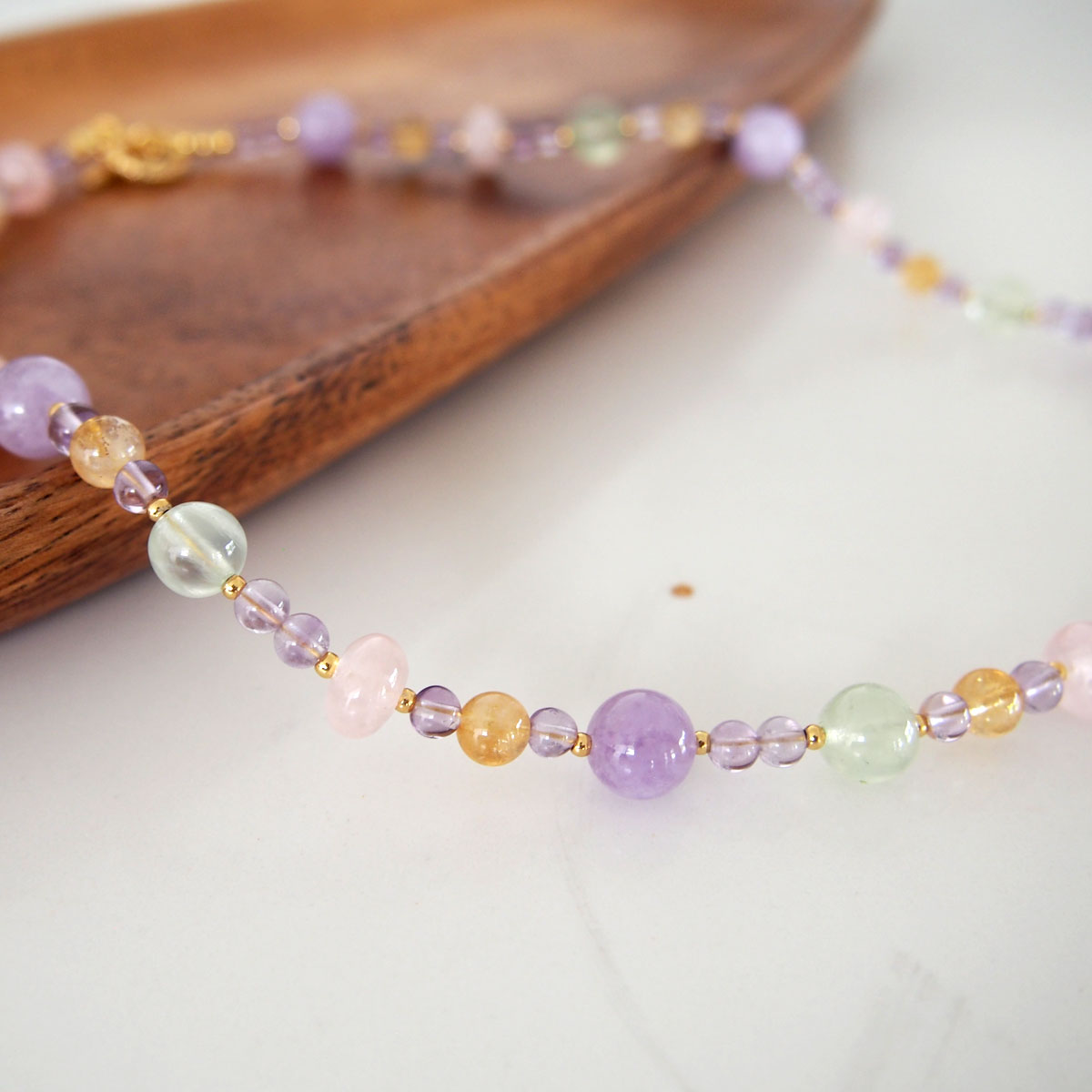 Amethyst, Prehnite, Rose Quartz, Citrine Necklace- Wish