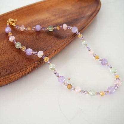 Amethyst, Prehnite, Rose Quartz, Citrine Necklace- Wish