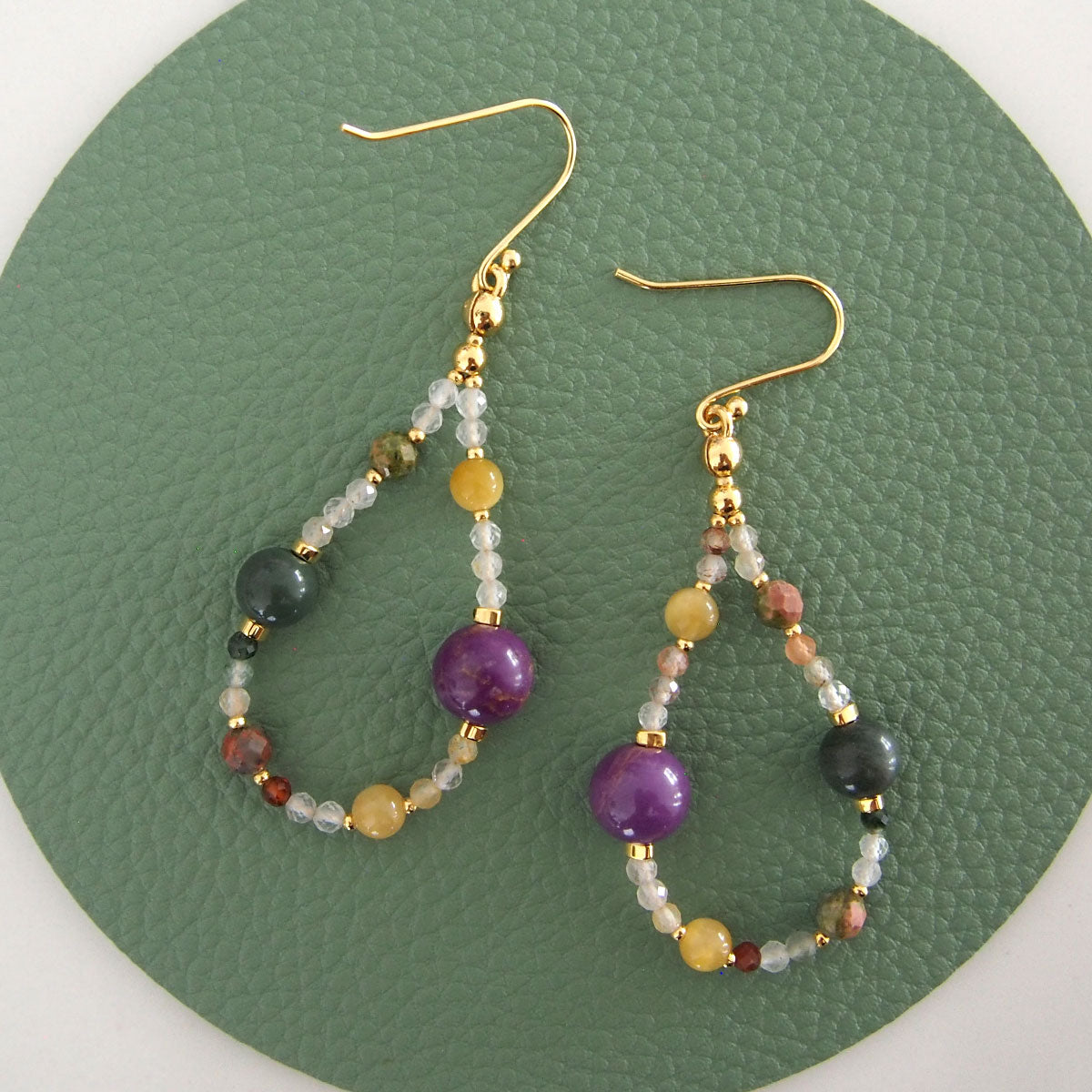 Phosphosiderite, Alxa Agate, Unakite, Tiger’s eye Earrings- Completeness