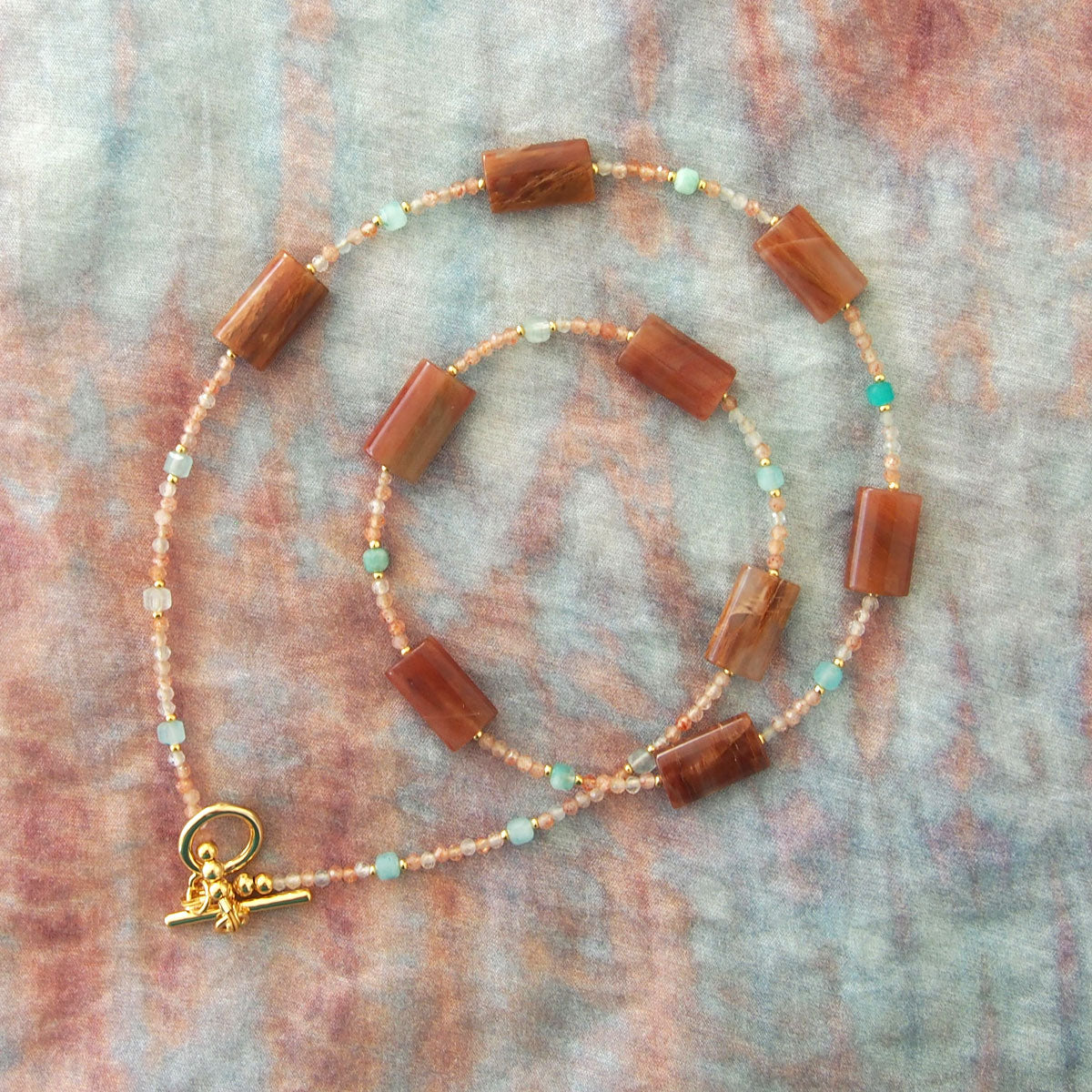 Quartz Rutilated, Amazonite, Sunstone Necklace- Late Autumn