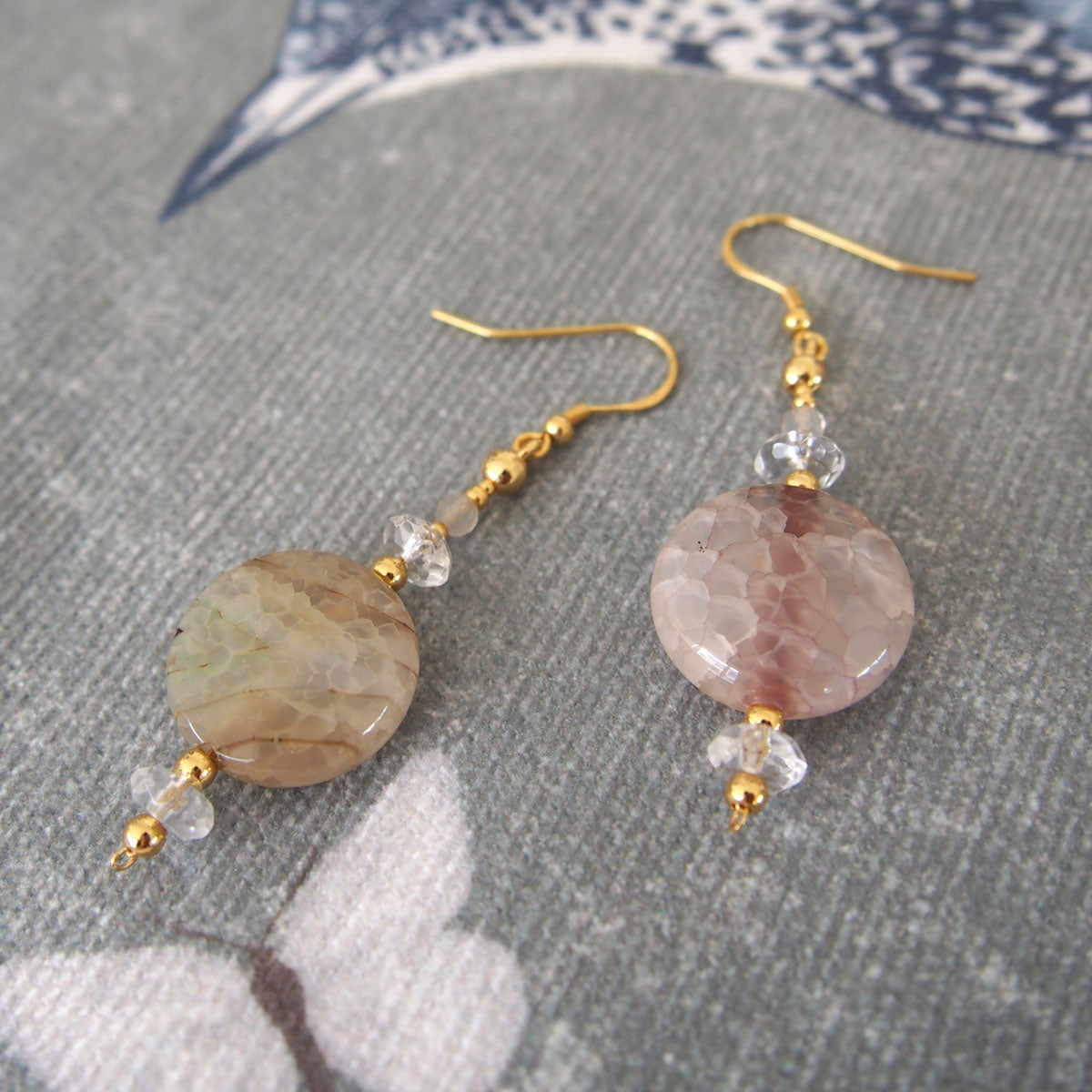 Agate, Rock Crystal Earrings-Light and shade
