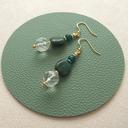 Rock crystal,  Jade(oval),  Apatite Earrings-Blue Spring