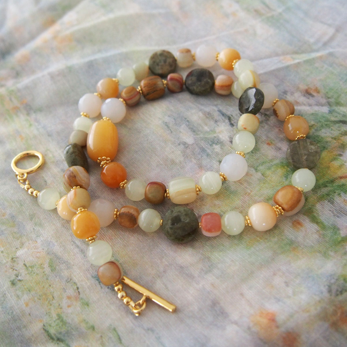 Quartzose Jade, Garnet, Agate, Serpentine Jade, Calcite Necklace-Vitality