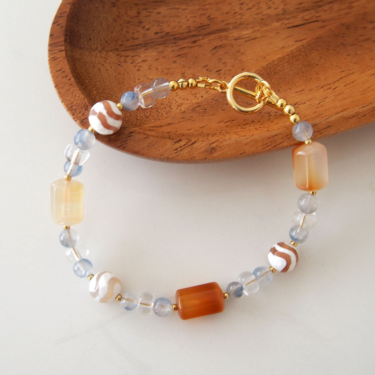 Agate, Rock Crystal, Dumortierite Quartz Bracelet- Source