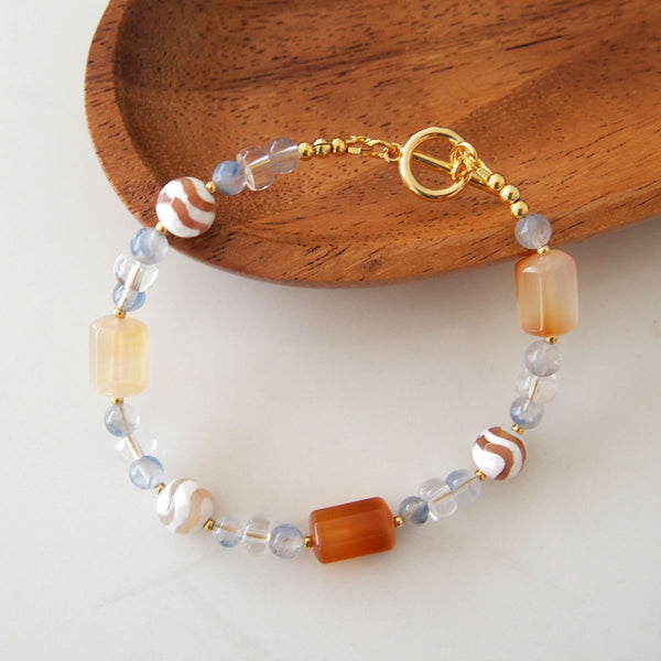 Agate, Rock Crystal, Dumortierite Quartz Bracelet–Source