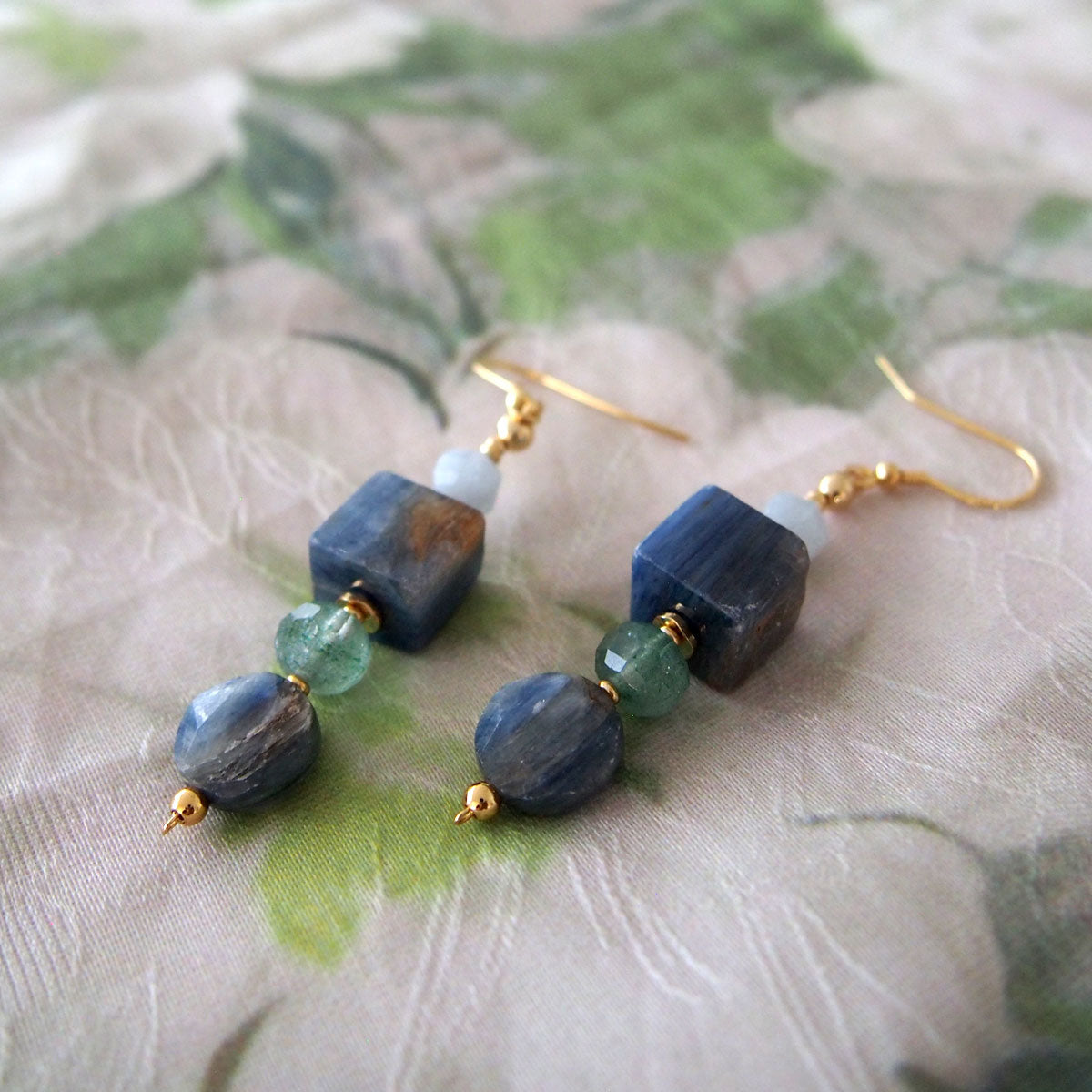 Kyanite, Aventurine, Beryl Earrings- Coastline
