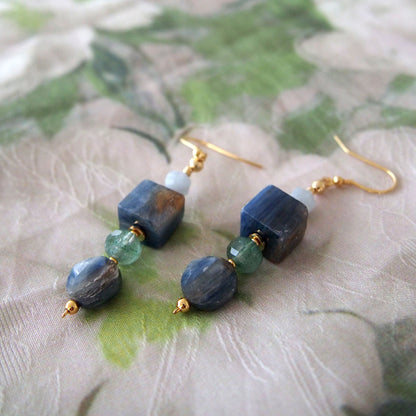 Kyanite, Aventurine, Beryl Earrings- Coastline