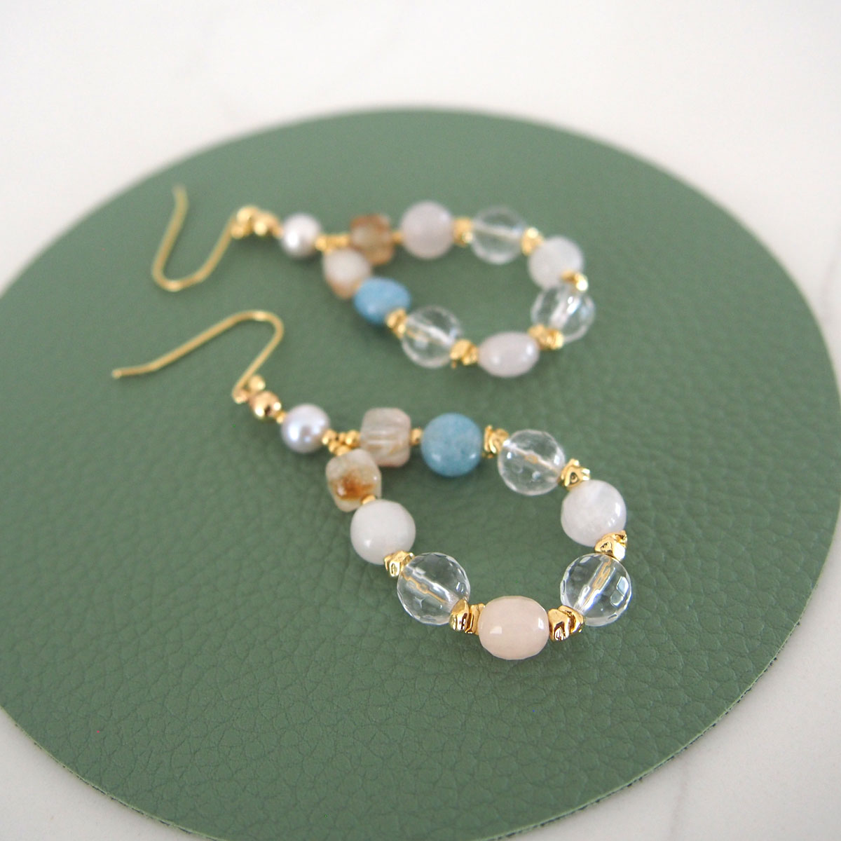 Rock Crystal, Beryl, Citrine, Pearls Earrings- Hope