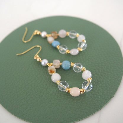 Rock Crystal, Beryl, Citrine, Pearls Earrings- Hope