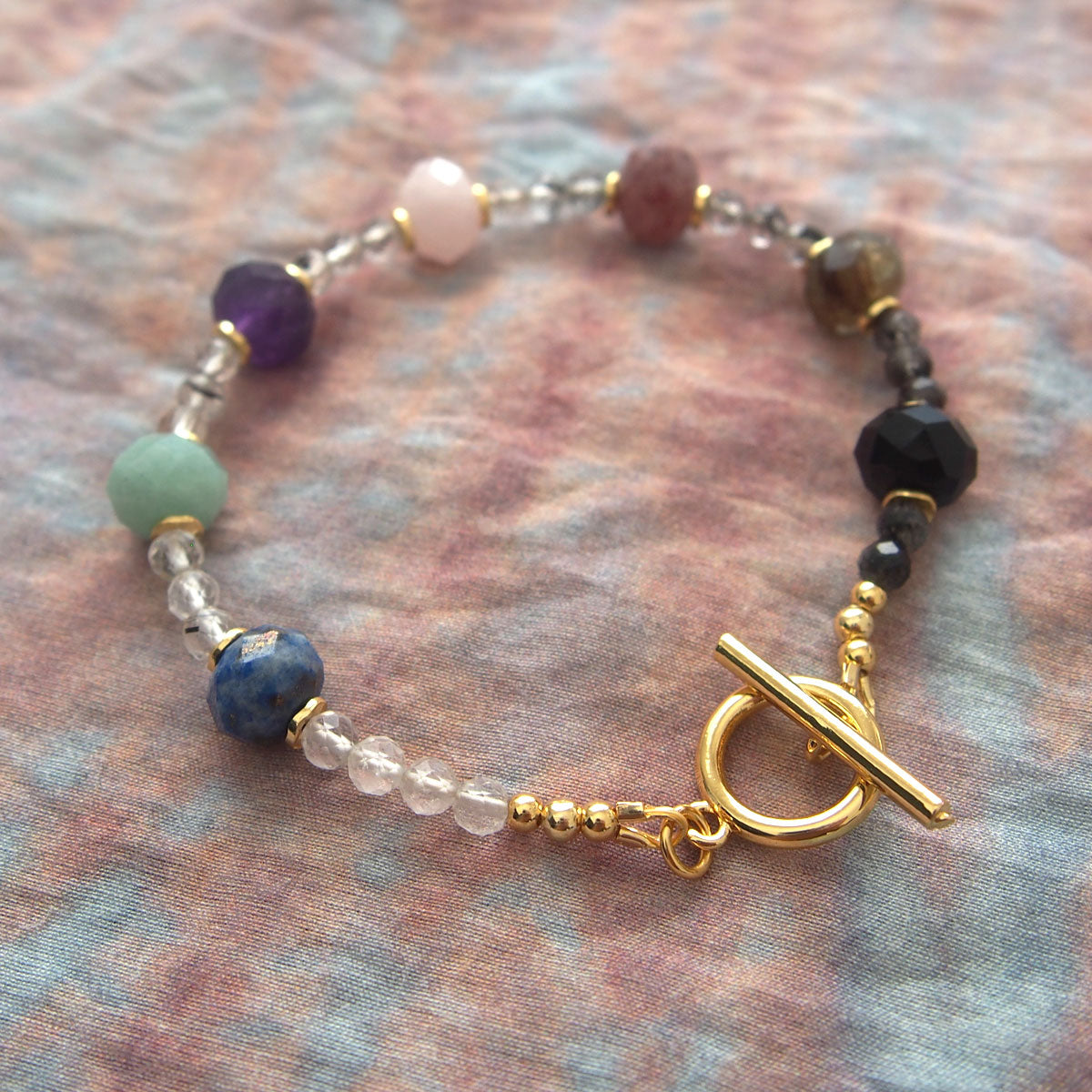 Agate, Amazonite, Amethyst, Lapis Lazuli, Quartz Rutilated, Rose Quartz, Strawberry Quartz Bracelet- Abundance