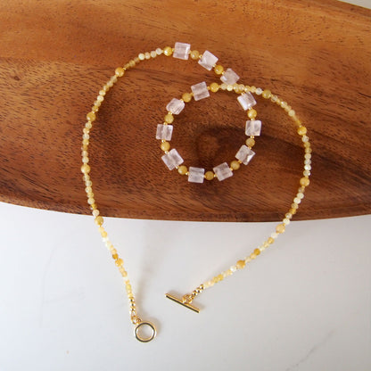 Rose Quartz, Tiger’s eye, Common Opal Necklace-Energy