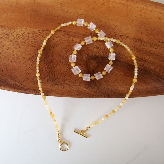 Rose Quartz, Tiger’s eye, Common Opal Necklace-Energy