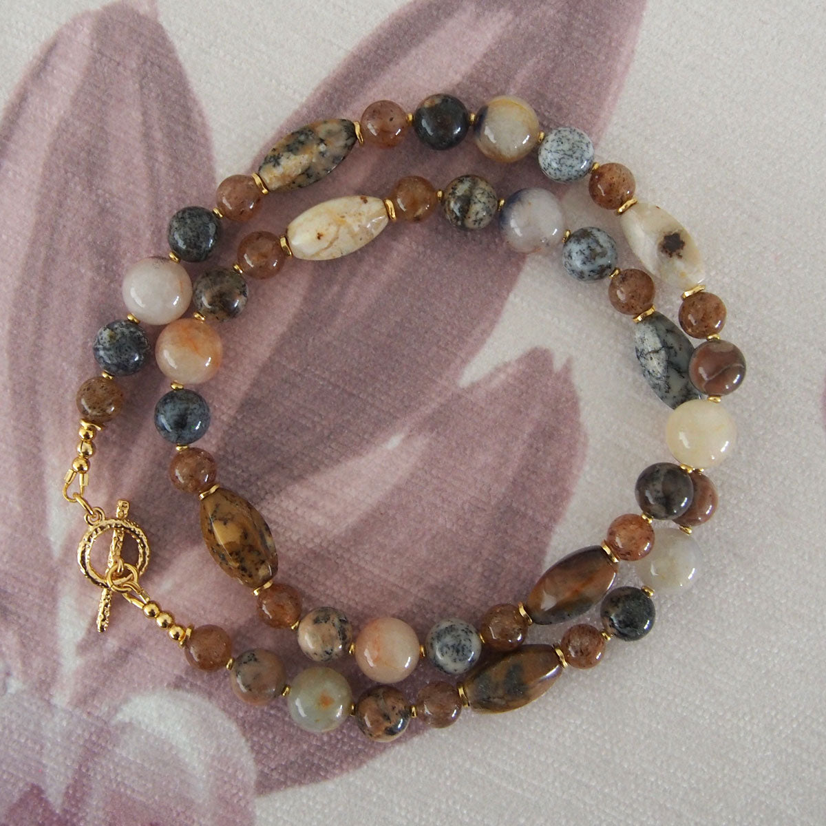 Common Opal, Inclusion Quartz(Dumortierite included), Strawberry Quartz Necklace- Equanimity