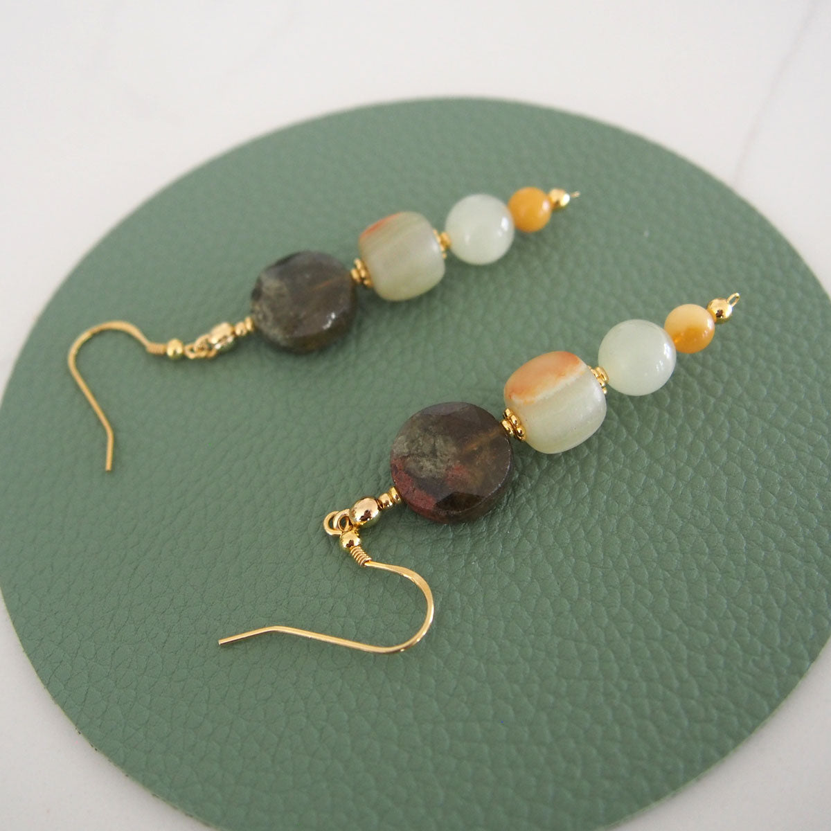 Garnet, Serpentine Jade, Calcite, Quartzose Jade Earrings-Vitality