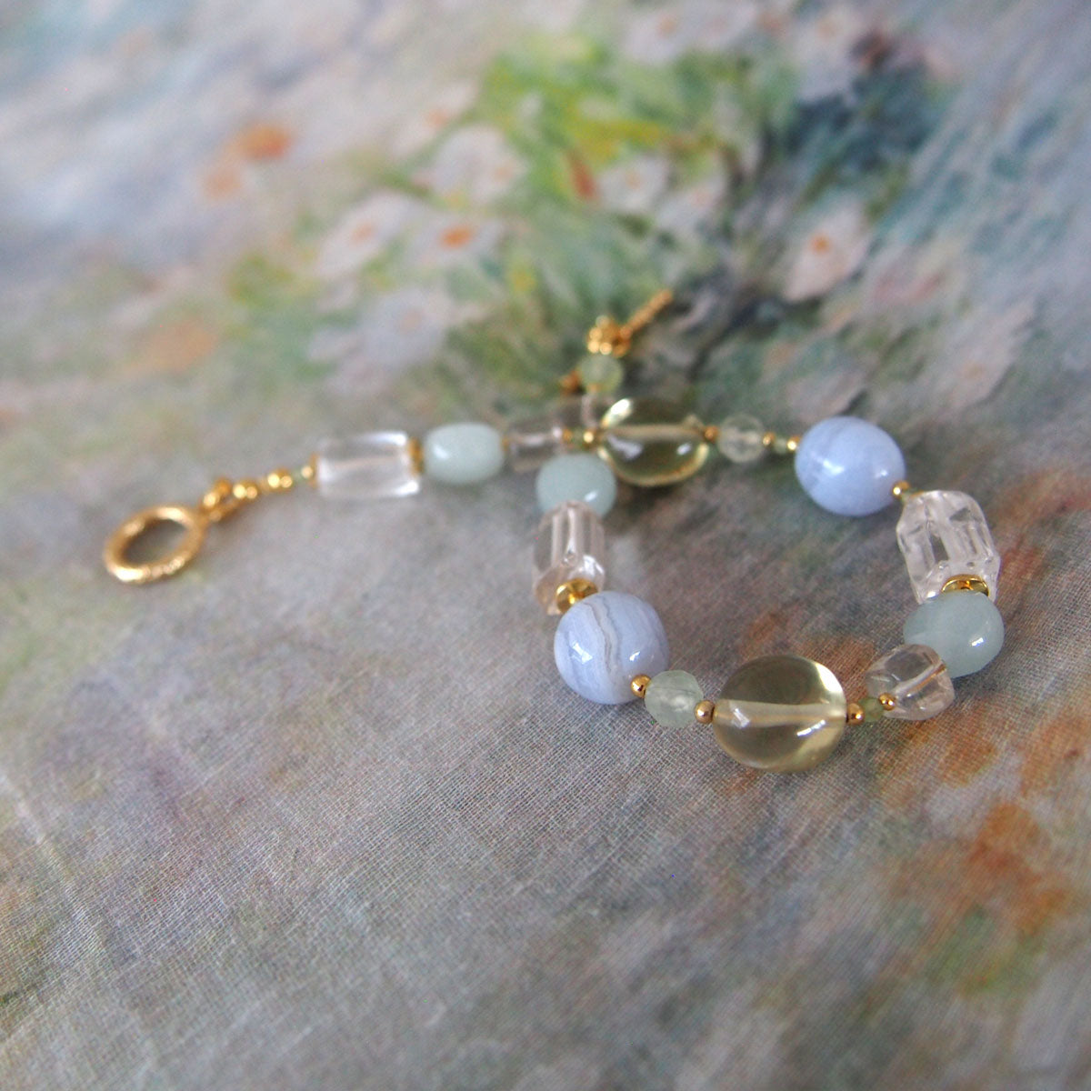 Chalcedony, Rock Crystal, Beryl, Prehnite Bracelet- Source