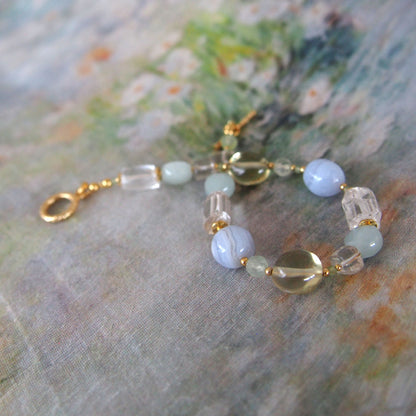 Chalcedony, Rock Crystal, Beryl, Prehnite Bracelet- Source