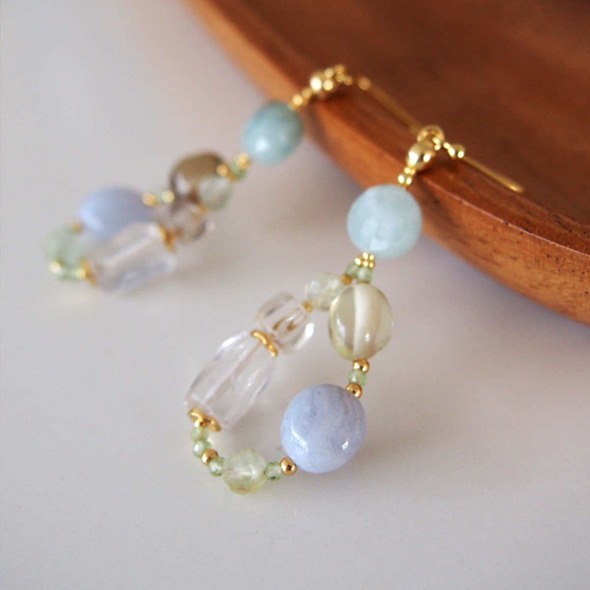 Lemon Quartz, Chalcedony, Rock Crystal, Beryl, Prehnite Earrings- Source