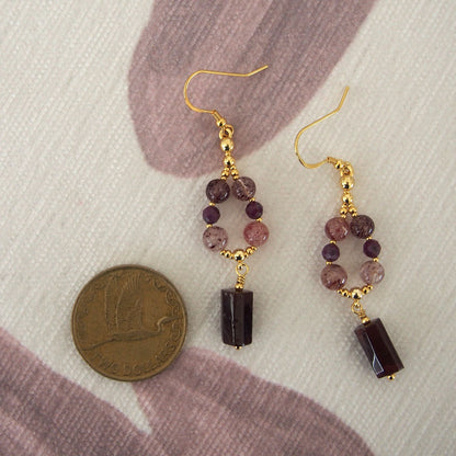 Garnet, Strawberry Quartz, Ruby(Opaque) Earrings- Love