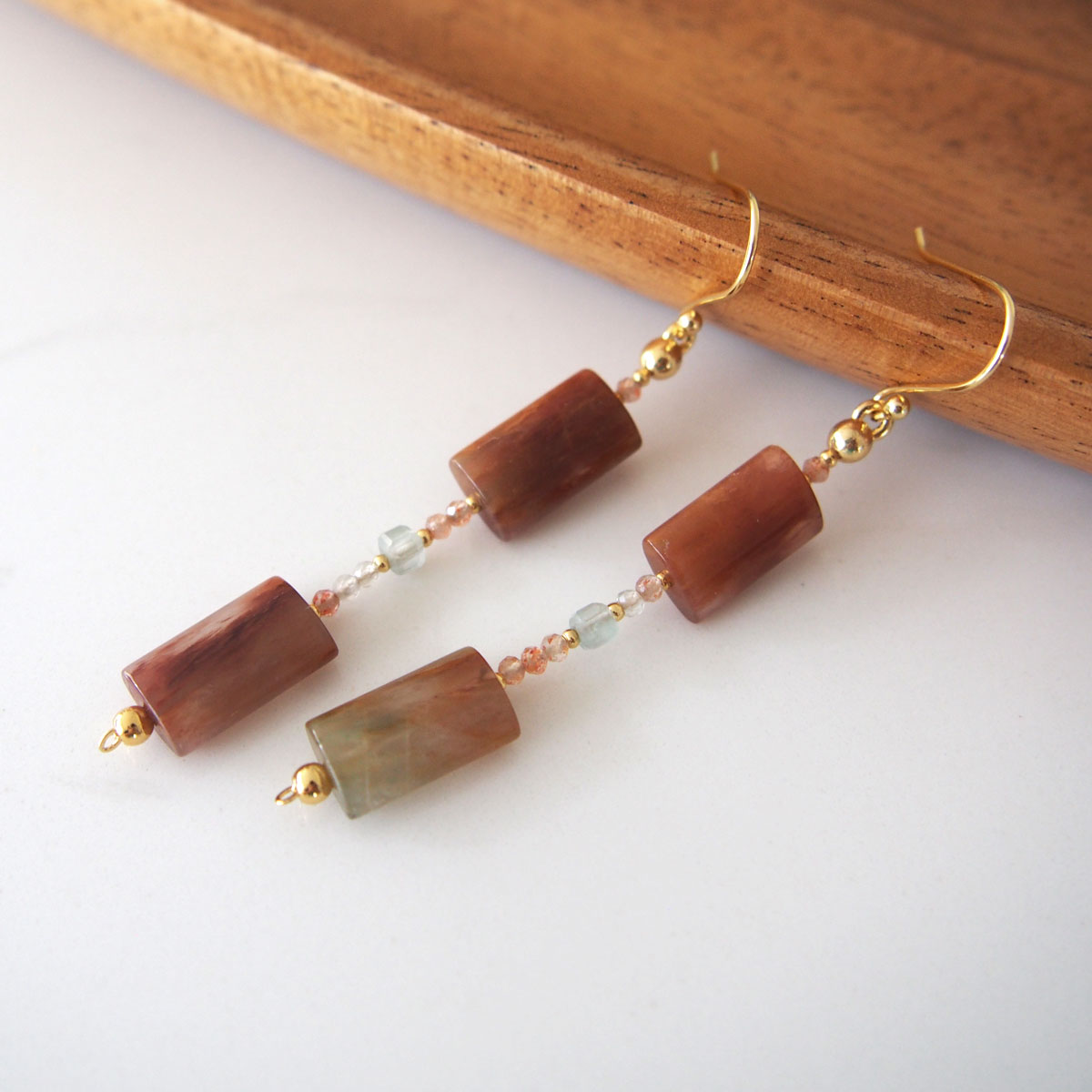 Quartz Rutilated, Amazonite, Sunstone Earrings- Late Autumn