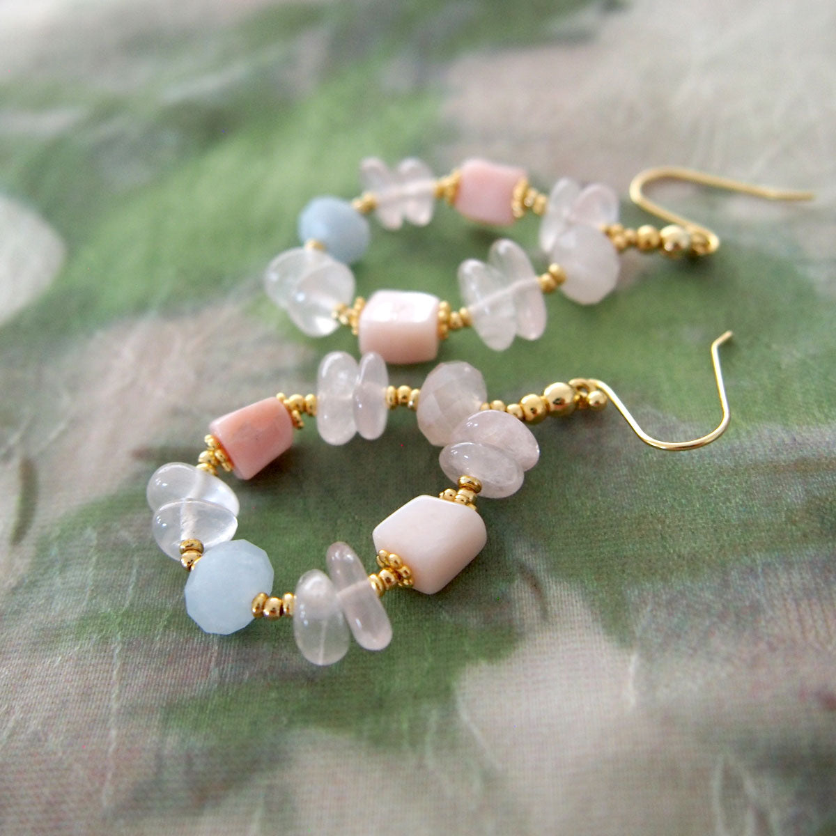 Rose Quartz, Common Opal(pink), Beryl Earring- Awaiting