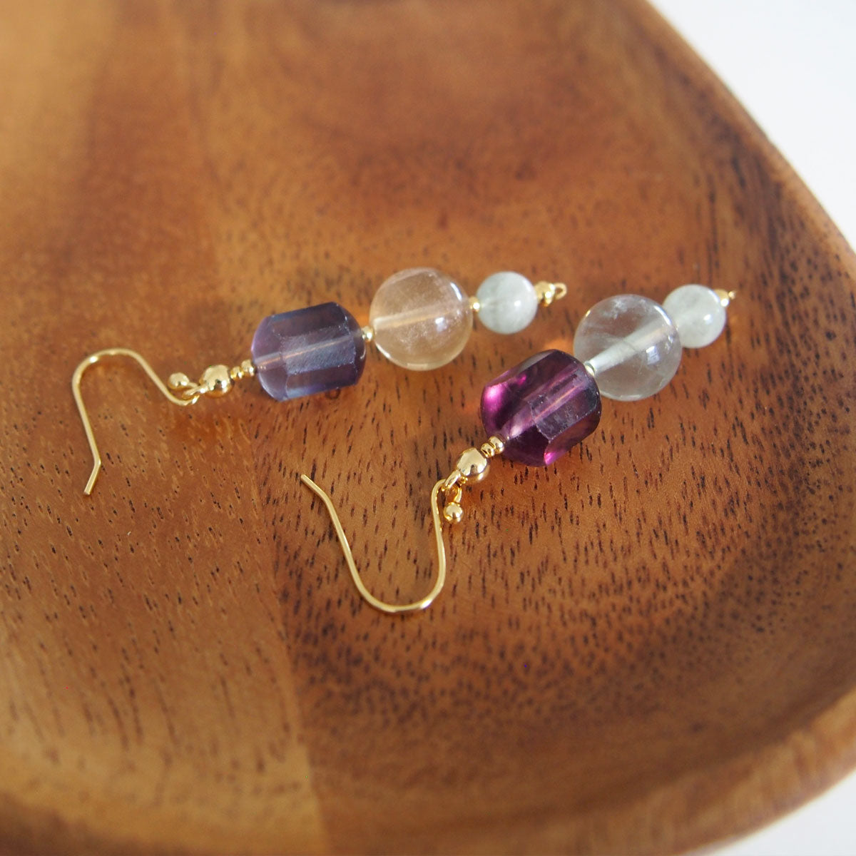 Fluorite, Beryl(light blue) Earrings-Dreamlike