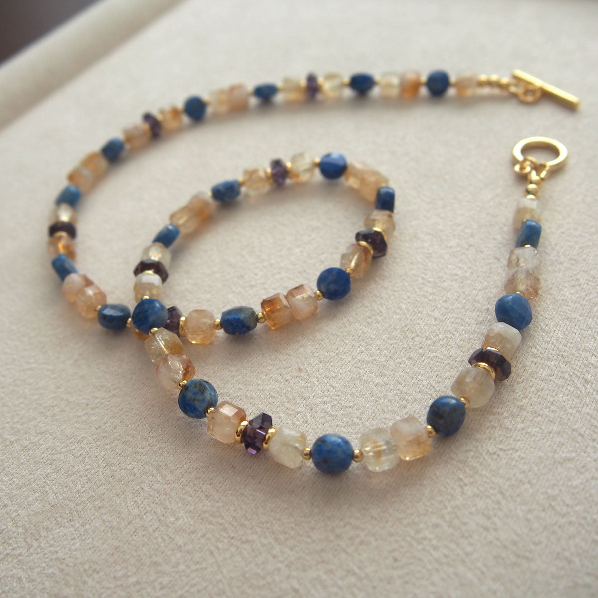 Amethyst, Lapis lazuli,  Citrine Necklace-Starry Night