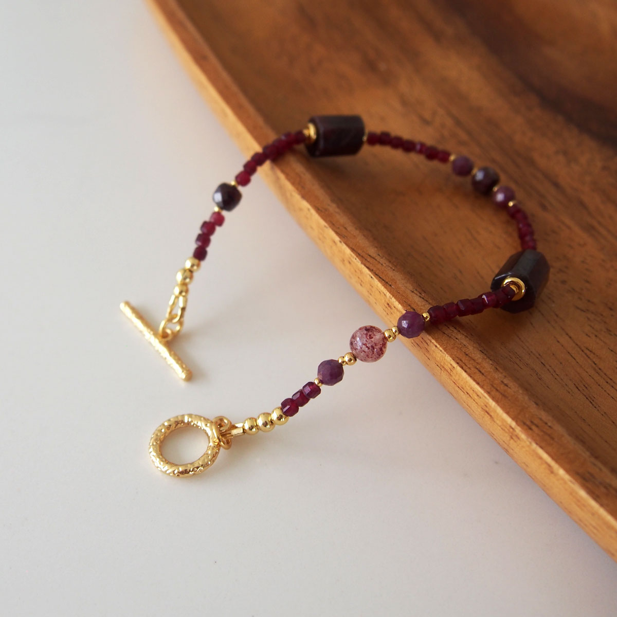 Garnet, Strawberry Quartz, Ruby(Opaque), Red Corundum(Synthetic) Bracelet- Love