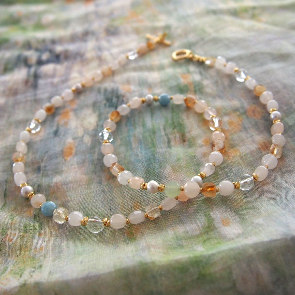 Rock Crystal, Beryl, Citrine, Pearls Necklace- Hope