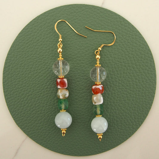 Beryl,  Rock crystal,  Agate Earrings–The Young at Heart