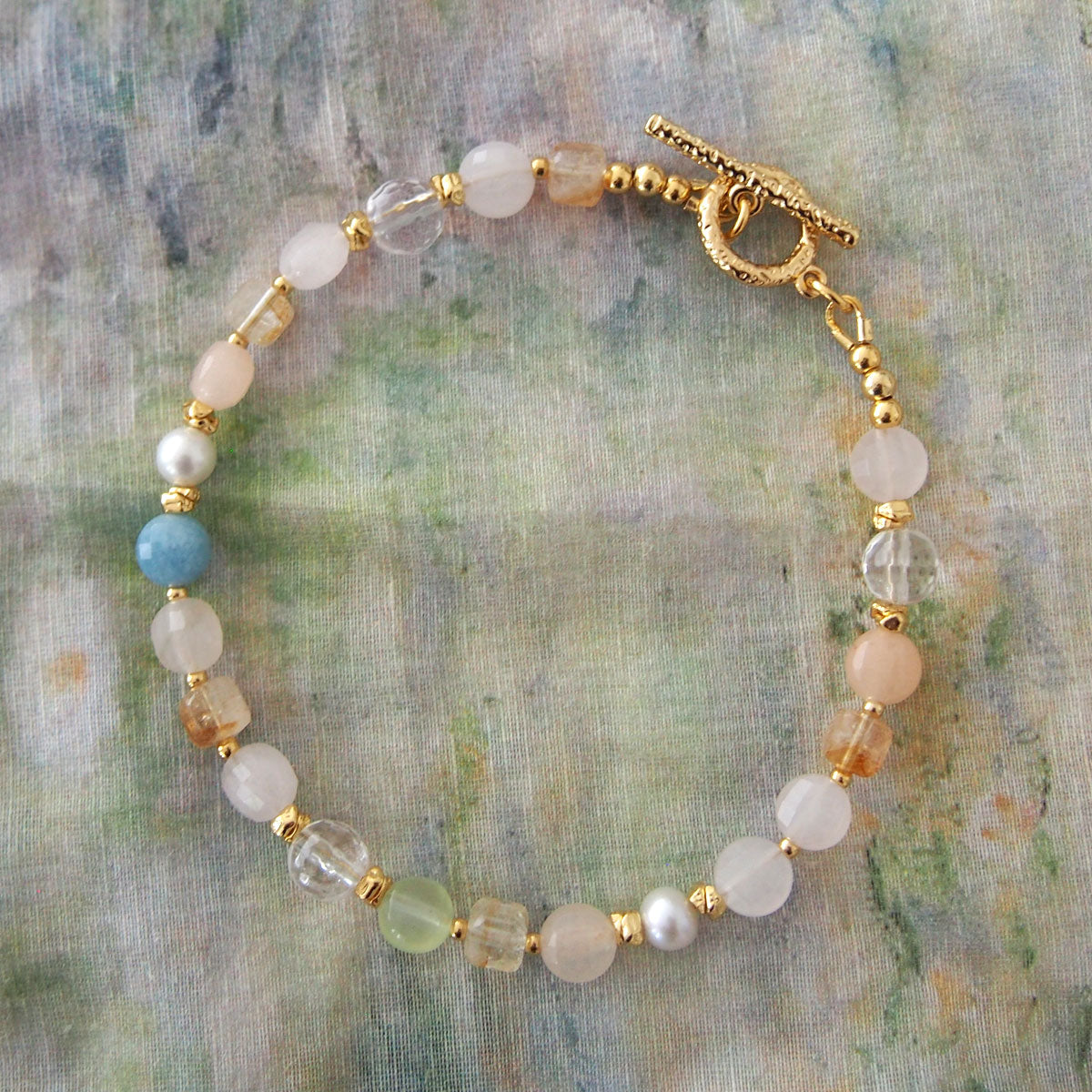 Rock Crystal, Beryl, Citrine, Pearls Bracelet- Hope