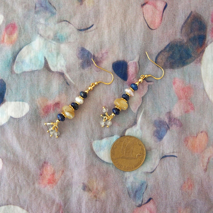 Lepidolite, Pearls, Lapis Lazuli, Quartz Rutilated Earrings- Power