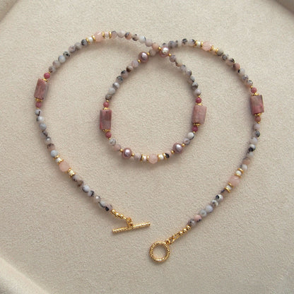 Rhodonite, Pearls, Morganite, Common Opal, Rhodochrosite Necklace–Rosa multiflora
