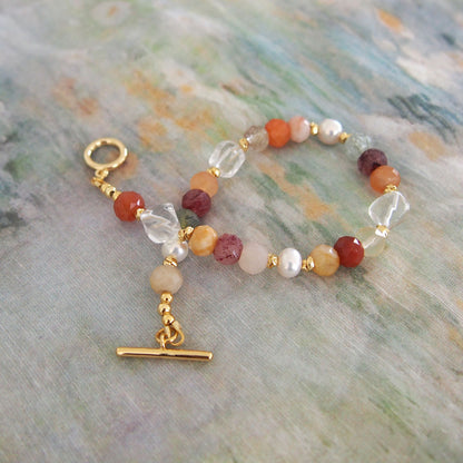 Agate, Pearls, Quartz Rutilated, Rock Crystal, Strawberry Quartz Bracelet- Vigour