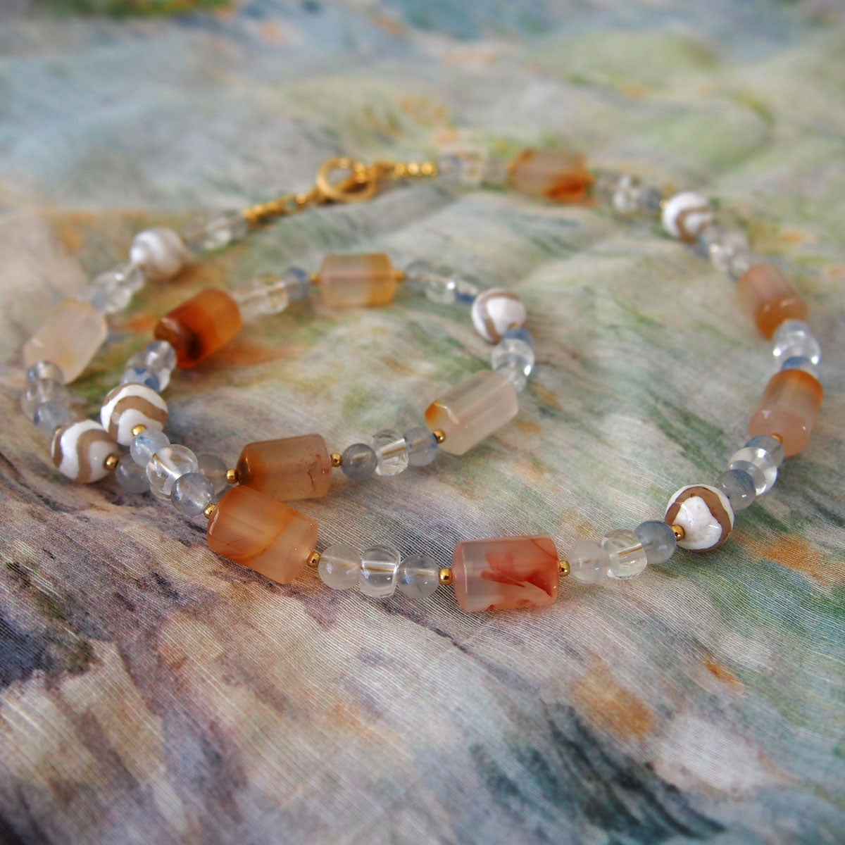 Agate, Rock Crystal, Dumortierite Quartz Necklace- Source