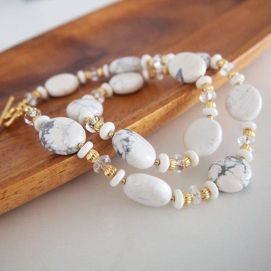 Magnesite, Rock Crystal Necklace- Snow