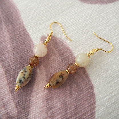 Common Opal, Inclusion Quartz, Strawberry Quartz Earrings- Equanimity