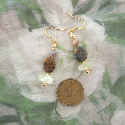 Prehnite, Picture Stone(oval), Alxa Agate Earrings- Vineyard