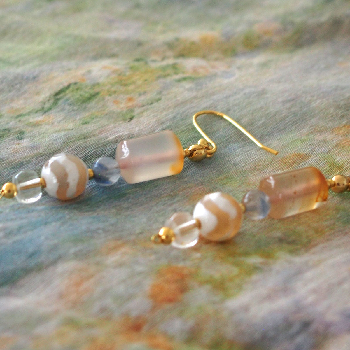 Agate, Rock Crystal, Dumortierite Quartz Earrings- Source