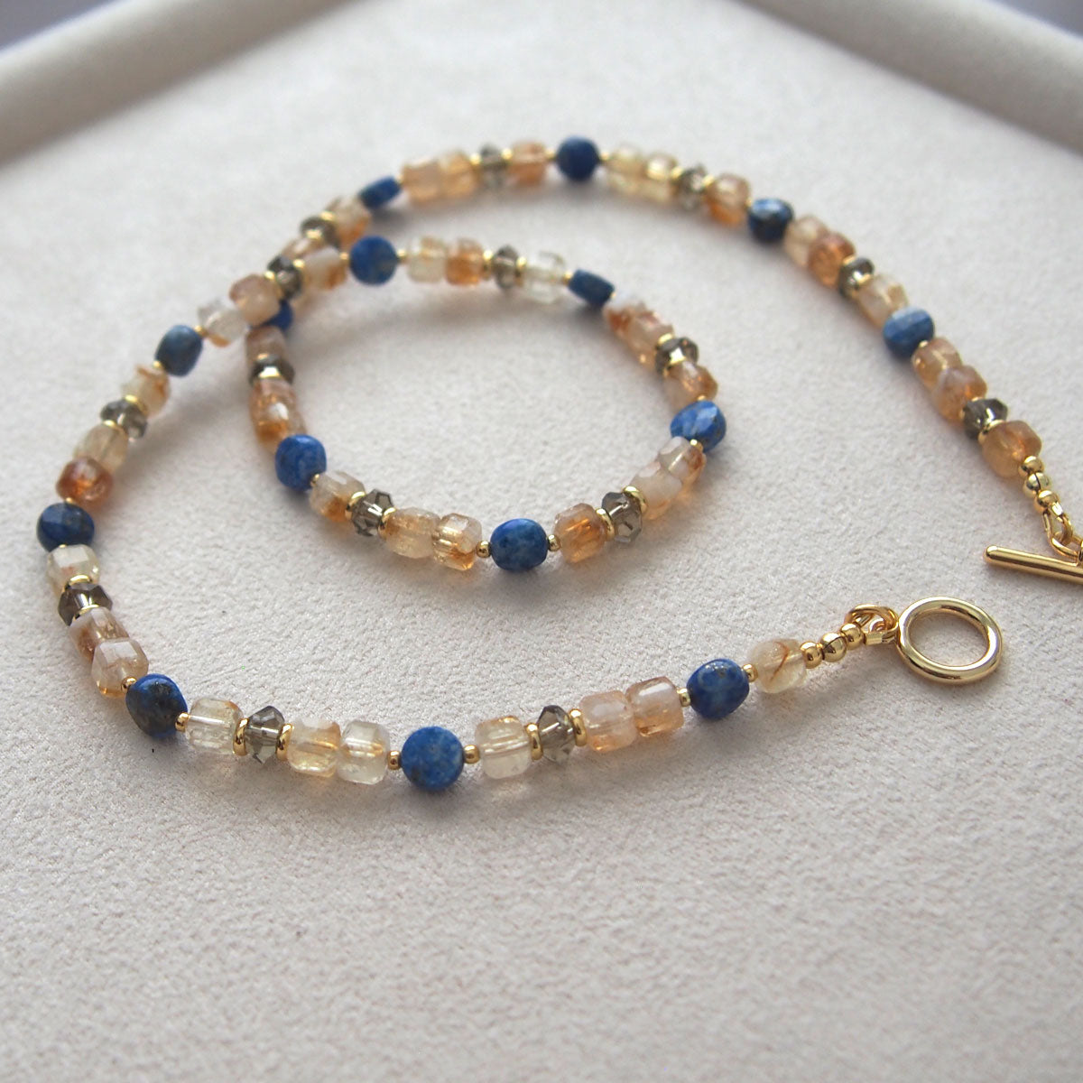 Smoky Quartz  Lapis lazuli  Citrine Necklace-Starry Night