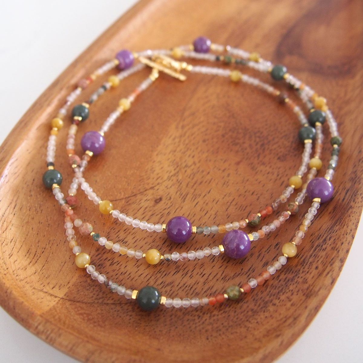 Phosphosiderite, Alxa Agate, Unakite, Tiger’s eye Necklace- Completeness
