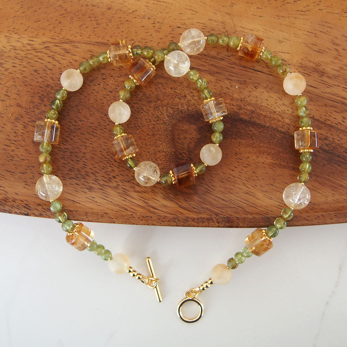 Citrine, Garnet(Green) Necklace-Vitality