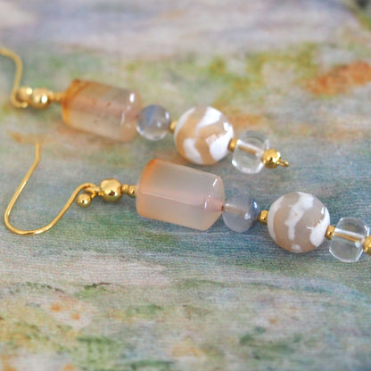 Agate, Rock Crystal, Dumortierite Quartz Earrings- Source