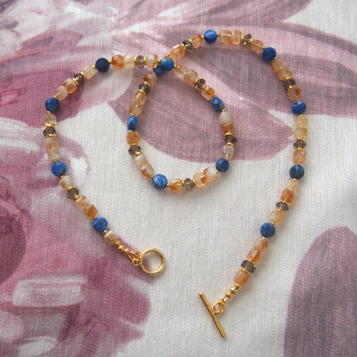 Smoky Quartz  Lapis lazuli  Citrine Necklace-Starry Night
