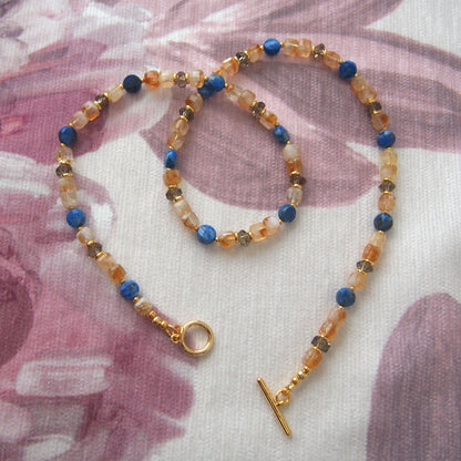 Smoky Quartz  Lapis lazuli  Citrine Necklace-Starry Night