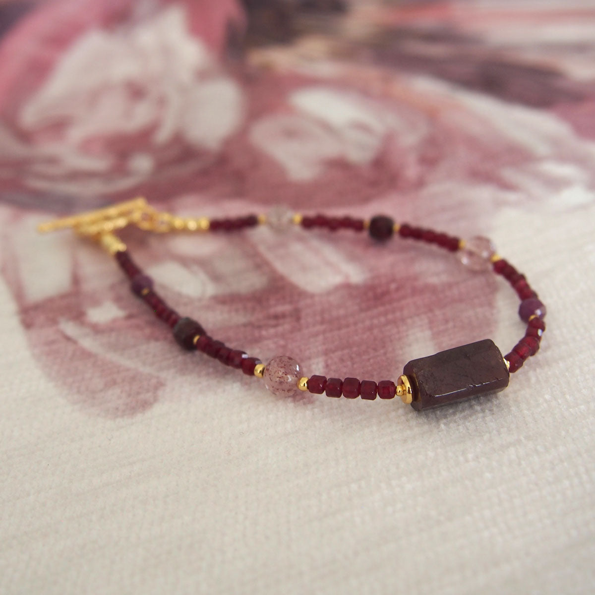 Garnet, Strawberry Quartz, Ruby(Opaque), Red Corundum(Synthetic) Bracelet- Love