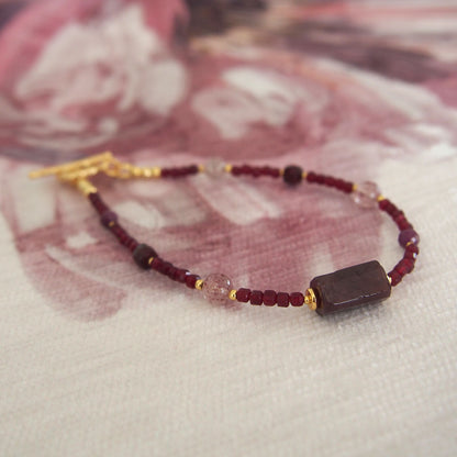 Garnet, Strawberry Quartz, Ruby(Opaque), Red Corundum(Synthetic) Bracelet- Love