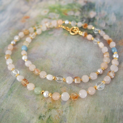 Rock Crystal, Beryl, Citrine, Pearls Necklace- Hope