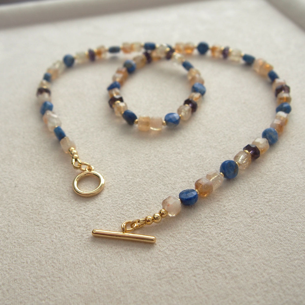 Amethyst, Lapis lazuli,  Citrine Necklace-Starry Night